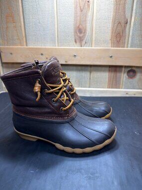 Sperry Top-Sider Women Brown Leather Saltwater Duck Rain Boots Size 5M US EU35!!